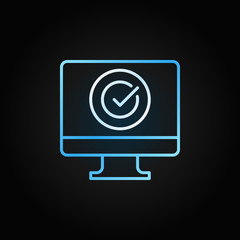 PC with check mark blue linear vector icon