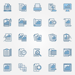 Report blue icons set. Vector documents creative symbols
