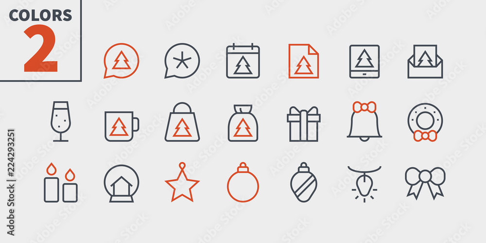 Poster merry christmas pixel perfect icons well-crafted vector thin line icons 48x48 ready for 24x24 grid f