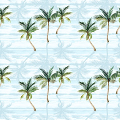 Watercolor palm trees, textured shadows on simple striped background