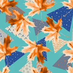 Gordijnen Aquarel esdoornblad, driehoeken met minimale, grunge texturen. © Tanya Syrytsyna