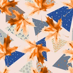 Deurstickers Aquarel esdoornblad, driehoeken met minimale, grunge texturen. © Tanya Syrytsyna