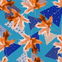 Fotobehang Aquarel esdoornblad, driehoeken met minimale, grunge texturen. © Tanya Syrytsyna