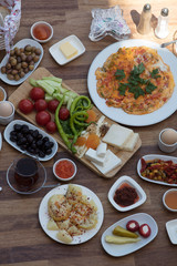 travel concept setup with traditional turkish breakfast