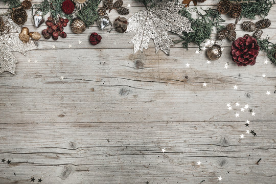 Festive Christmas Composition on a wooden background