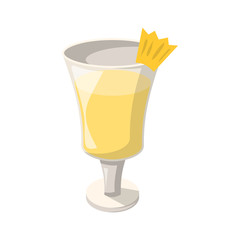 Vector cartoon illustration with isolated yellow pineapple juice on white background. Fresh detox fruit smoothie drink. Vector beverage for healthy design. Cartoon pineapple juice icon