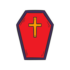 Vector cartoon hand drawn red coffin