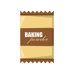 Vector cartoon illustration with isolated baking powder in bag. Vector baking or pastry ingredient icon isolated on white background. Cartoon cooking ingredient object