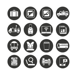 airport icon set in circle buttons