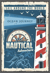 Obraz premium Beacon lighthouse vector nautical retro poster
