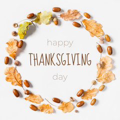 Wreath of autumn oak leaves and acorns