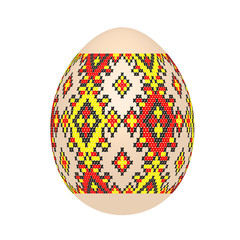 the easter egg with ukrainian cross-stitch ethnic pattern. pysanka ornament. isolated vector.