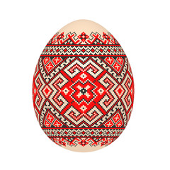 the easter egg with ukrainian cross-stitch ethnic pattern. pysanka ornament. isolated vector.