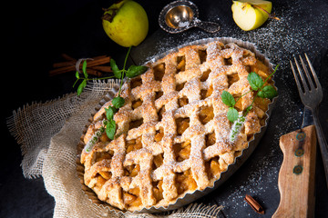 Tasty Apple pie with lattice upper crust