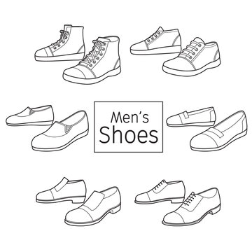 Collection Of Different Men's Shoes Pair, Outline, Footwear, Fashion, Objects