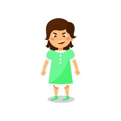 Angry little girl standing, kids negative emotions vector Illustration on a white background