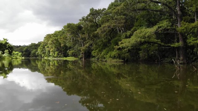 Drone footage at water level on the San Jacinto River near Houston, Texas