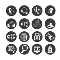 business management icon set in circle button