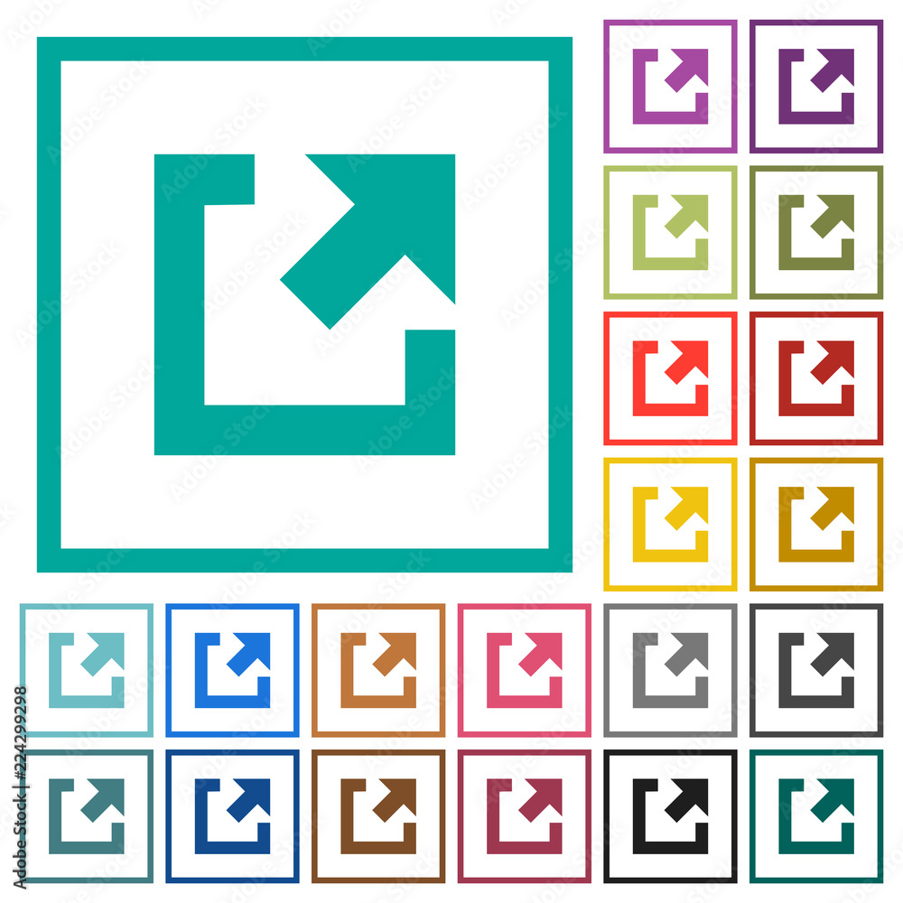 Poster external link flat color icons with quadrant frames