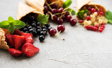 ice cream cones with berries