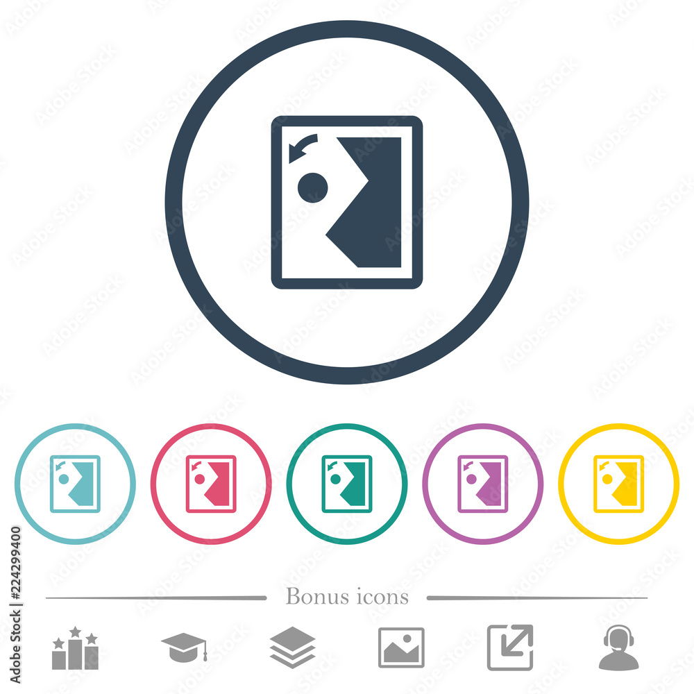 Poster rotate image left flat color icons in round outlines