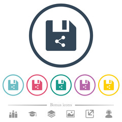 Share file flat color icons in round outlines