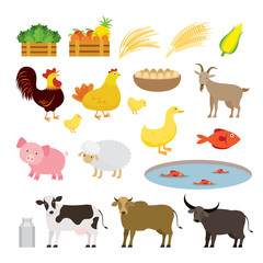 Cute Farm Animals Cartoon Set