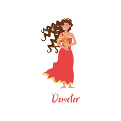 Demeter Olympian Greek Goddes, ancient Greece myths cartoon character vector Illustration on a white background