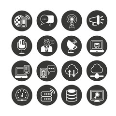 network and communication icon set in circle button