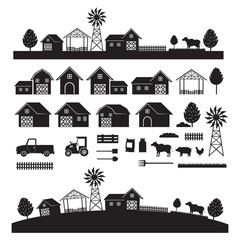 Farm Objects and Landscape, Silhouette Set