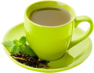 Hot drink with mint leaves and spice