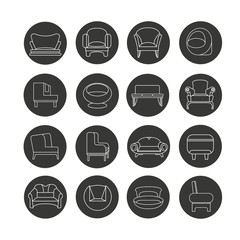 sofa icon set in circle button
