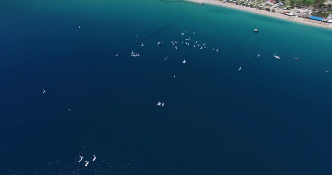 Aerial view of small regata at Adriatic Sea, Krk, Croatia