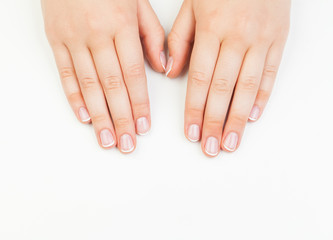Beautiful female hands. Manicure concept  on white background
