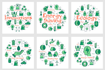 Six banners - innovations, energy saving, ecology - obrazy, fototapety, plakaty