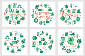Foto op Canvas Six banners - innovations, energy saving, ecology © sergeyvasutin