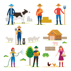 Fototapeta premium Farmer, Gardener, Characters with Agriculture Product Set