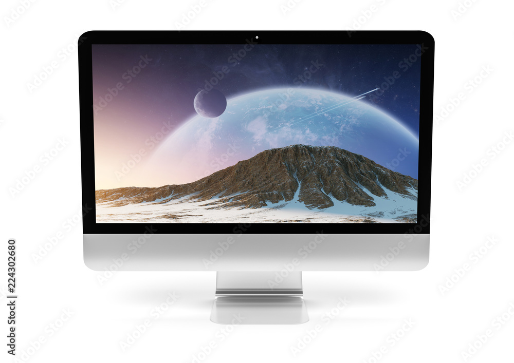 Fototapete isolated modern computer with shadow front view 3d rendering