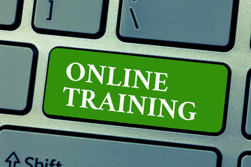 Text sign showing Online Training. Conceptual photo Take the education program from the electronic means.