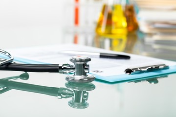 Closeup of a Medical Form with Stethoscope