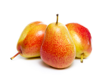 ripe red yellow pear fruits isolated on white background