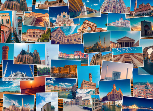 Photo collage made of diverse world travel destinations
