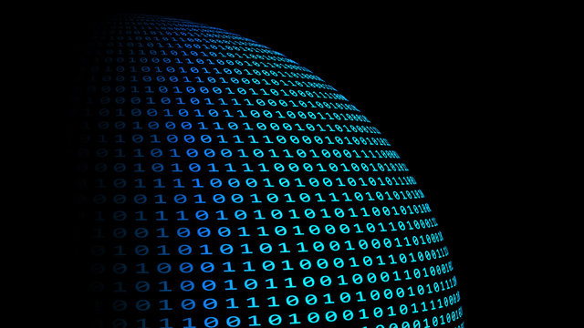 Planet earth with binary data code number on black background. Artificial intelligence high-tech in digital computer technology concept. 3d abstract illustration.
