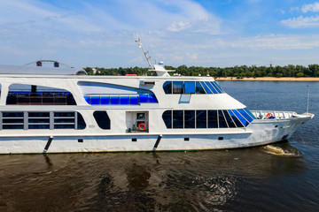 Tourist ship sailing on the Dnieper river in Kiev