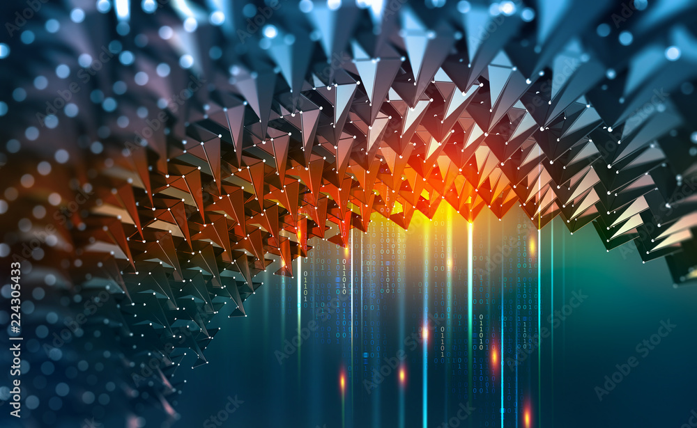Poster Dig Data. Information flows in cyberspace. Global digital network of the future. Technological background 3d illustration