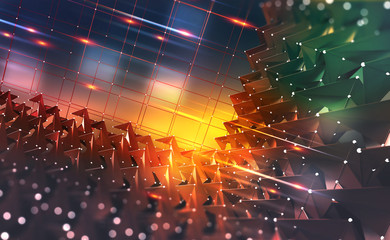 Dig Data concept. Information flows in cyberspace. Blockchain technology. Global digital network of the future. Technological background 3d illustration