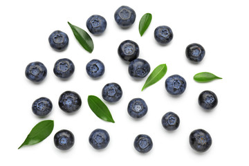 Ripe blueberries on white background