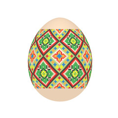 the easter egg with ukrainian cross-stitch ethnic pattern. pysanka ornament. isolated vector.