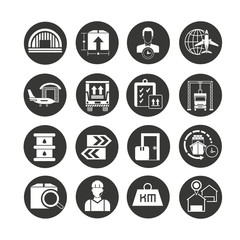 shipping and logistics icon set in circle button