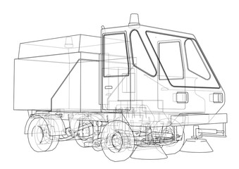 Fototapeta na wymiar Small Street Clean Truck Concept